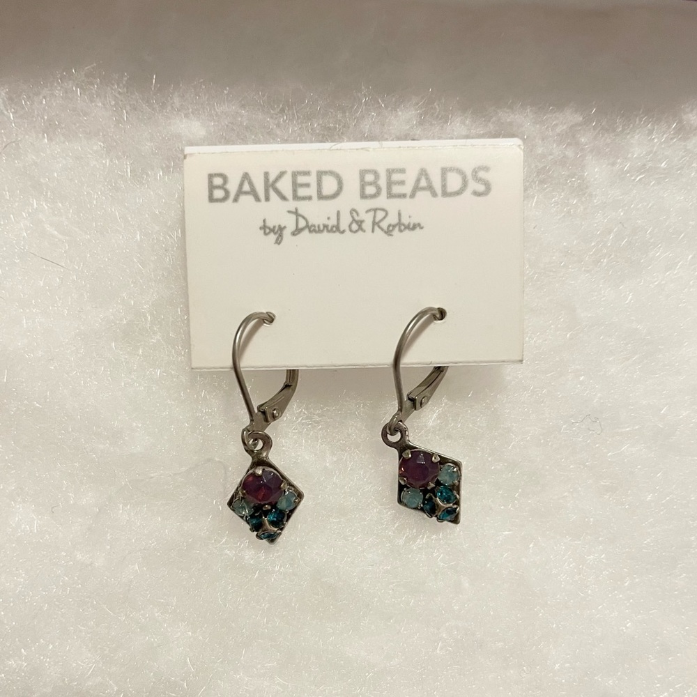 NWT - Baked Beads by David & Robin - purple earrings